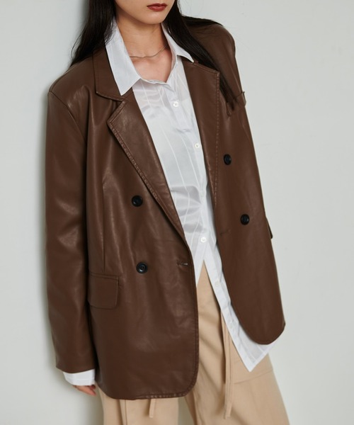 solleim（ソルレム）の「レザーオーバーサイズテーラードジャケット（テーラードジャケット・レディース・ブラック/モカ・M）」の2枚目の写真