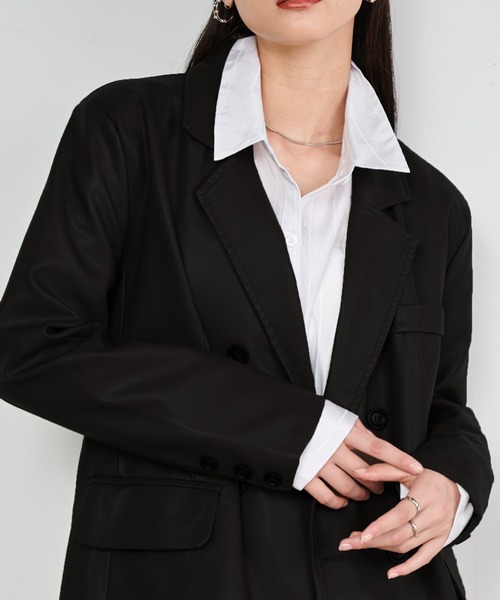 solleim（ソルレム）の「レザーオーバーサイズテーラードジャケット（テーラードジャケット・レディース・ブラック/モカ・M）」の7枚目の写真