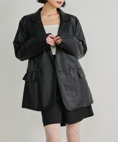 solleim（ソルレム）の「レザーオーバーサイズテーラードジャケット（テーラードジャケット・レディース・ブラック/モカ・M）」の4枚目の写真