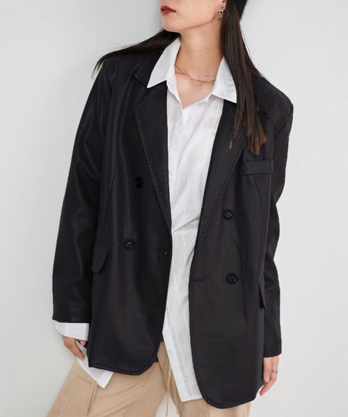 solleim（ソルレム）の「レザーオーバーサイズテーラードジャケット（テーラードジャケット・レディース・ブラック/モカ・M）」の5枚目の写真