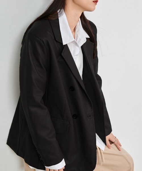 solleim（ソルレム）の「レザーオーバーサイズテーラードジャケット（テーラードジャケット・レディース・ブラック/モカ・M）」の6枚目の写真