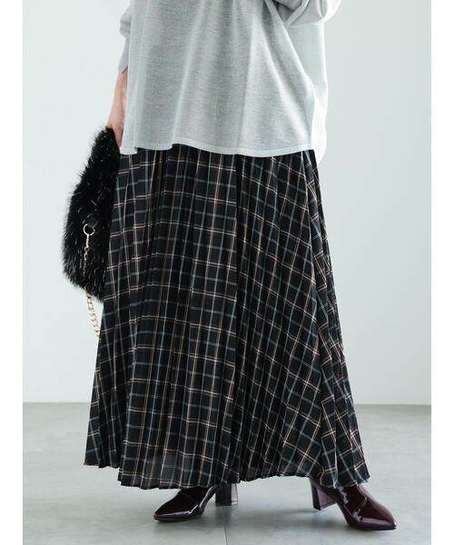 Te chichi（テチチ）の「プリーツチェックロングスカート（スカート・レディース・ブラック/ブラウン/ネイビー・F）」の2枚目の写真