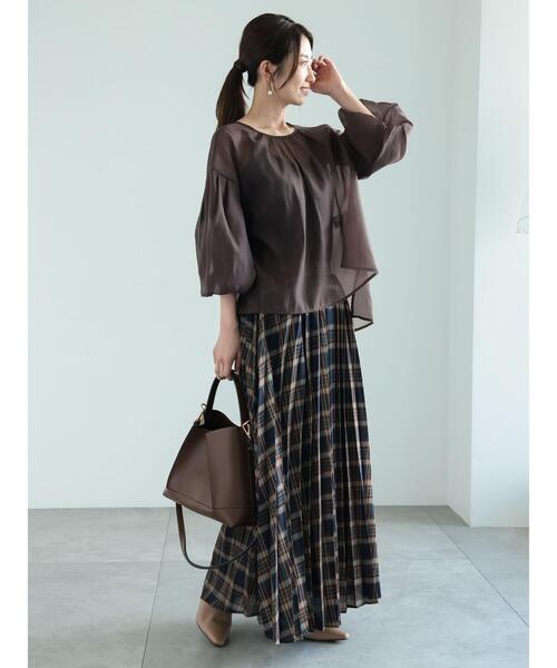 Te chichi（テチチ）の「プリーツチェックロングスカート（スカート・レディース・ブラック/ブラウン/ネイビー・F）」の6枚目の写真
