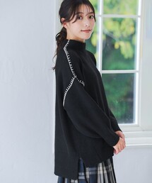 配色ハンドステッチプルオーバー