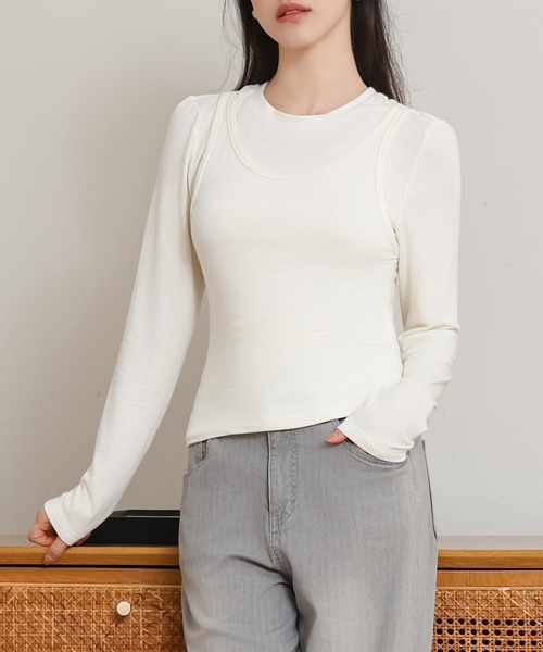SUWDEE(スーディー)の「fake layered crew neck tops(その他トップス・レディース・グレー/ホワイト/ブラック・M)」の2枚目の写真