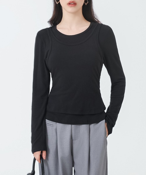 SUWDEE(スーディー)の「fake layered crew neck tops(その他トップス・レディース・グレー/ホワイト/ブラック・M)」の3枚目の写真