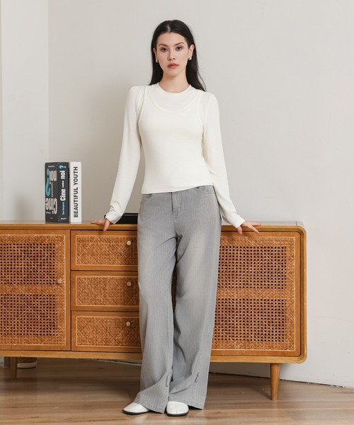 SUWDEE(スーディー)の「fake layered crew neck tops(その他トップス・レディース・グレー/ホワイト/ブラック・M)」の4枚目の写真