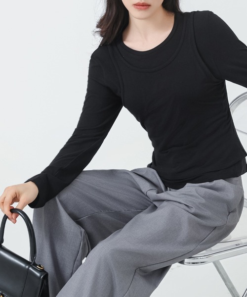 SUWDEE(スーディー)の「fake layered crew neck tops(その他トップス・レディース・グレー/ホワイト/ブラック・M)」の8枚目の写真