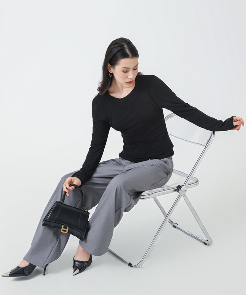 SUWDEE(スーディー)の「fake layered crew neck tops(その他トップス・レディース・グレー/ホワイト/ブラック・M)」の9枚目の写真
