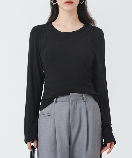 SUWDEE(スーディー)の「fake layered crew neck tops(その他トップス・レディース・グレー/ホワイト/ブラック・M)」の11枚目の写真