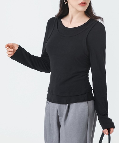 SUWDEE(スーディー)の「fake layered crew neck tops(その他トップス・レディース・グレー/ホワイト/ブラック・M)」の12枚目の写真