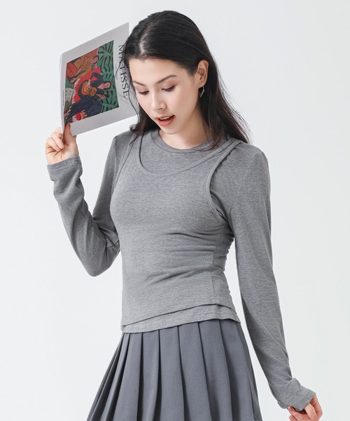 SUWDEE(スーディー)の「fake layered crew neck tops(その他トップス・レディース・グレー/ホワイト/ブラック・M)」の16枚目の写真