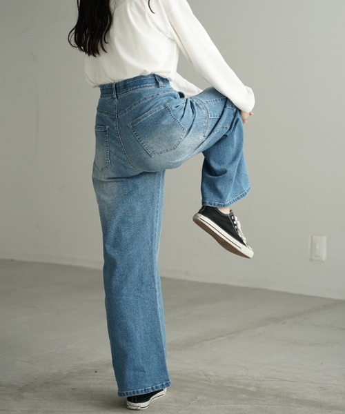 HUG.U(ハグユー)の「最強シルエット ストレッチデニムパンツ(デニムパンツ・レディース・ブルー系/ネイビー系/ワンウォッシュ・L/M/S/LL)」の18枚目の写真