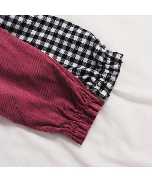 セール】いちご襟刺繍チェック・コーデュロイワンピース(ワンピース セール】いちご襟刺繍チェック・コーデュロイワンピース(ワンピース