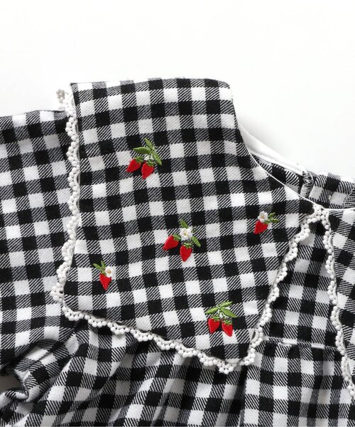 セール】いちご襟刺繍チェック・コーデュロイワンピース（ワンピース