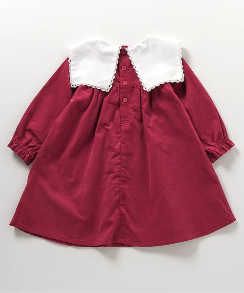 チェック柄ドレス いちご刺繍付き セール】いちご襟刺繍チェック・コーデュロイワンピース（ワンピース