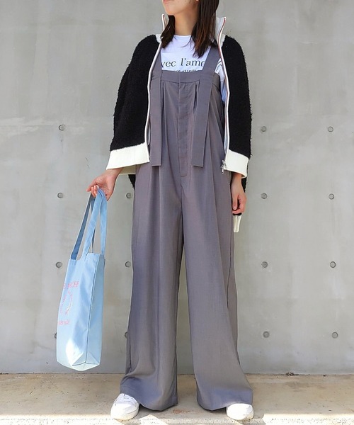 Q（キュー）の「ワイドベルトサロペット（サロペット/オーバーオール・レディース・ブルー系/グレー・MEDIUM）」の18枚目の写真