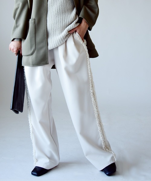 verybrain フリルパンツ　黒 CLEL】Hard Fringe Denim Pants/ハードフリンジデニムパンツ