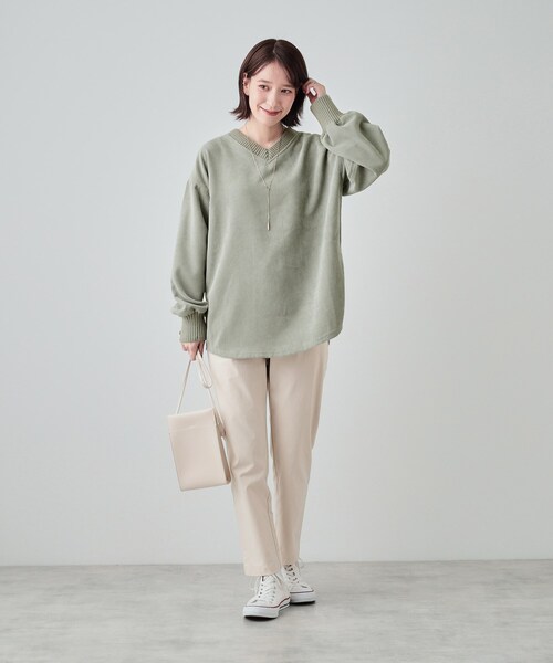 Cutie Blonde（キューティーブロンド）の「◆【S-LL/体型カバー】異素材コーデュロイトップス（Tシャツ/カットソー・レディース・グリーン系/ブラウン系その他/アイボリー・04/03/02/01）」の10枚目の写真