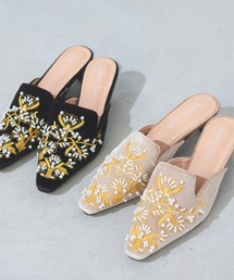Libra Cue | 刺繍ビーズベロアミュール(パンプス)