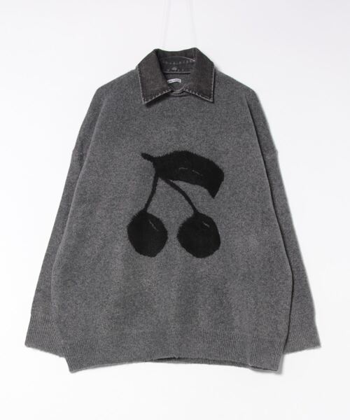 セール】【つけ襟セット】 バイカラーチェリー/星柄ニット（ニット