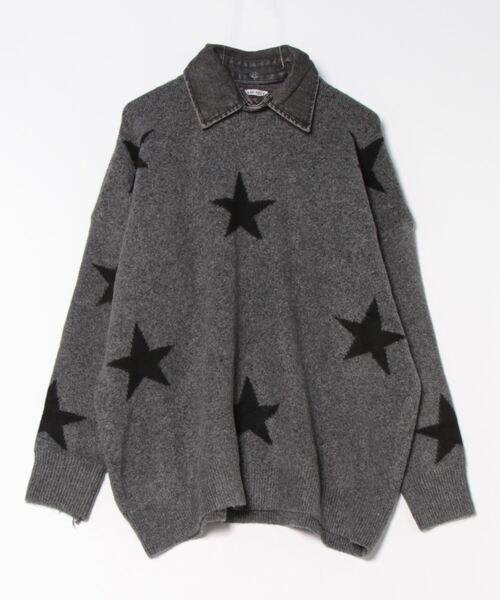 セール】【つけ襟セット】 バイカラーチェリー/星柄ニット（ニット