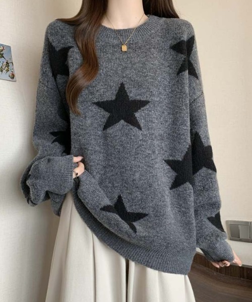 セール】【つけ襟セット】 バイカラーチェリー/星柄ニット（ニット