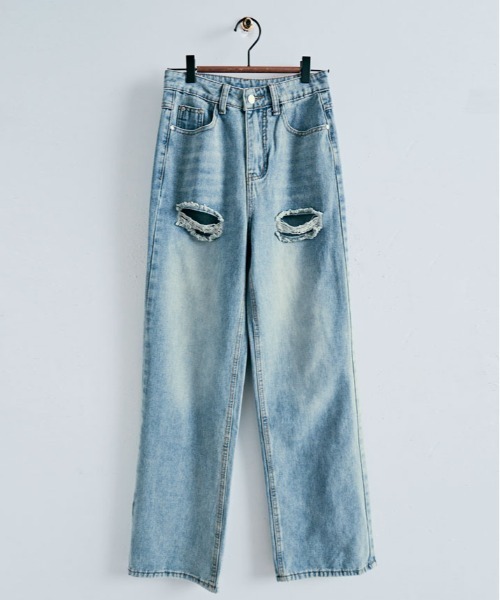 kirakiraShop(キラキラショップ)の「ヴィンテージ ライク ハイウエスト クラッシュ デニム(デニムパンツ・レディース・ブルー・S/M/L/XL)」の15枚目の写真