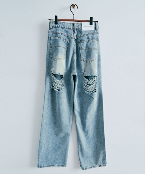 kirakiraShop(キラキラショップ)の「ヴィンテージ ライク ハイウエスト クラッシュ デニム(デニムパンツ・レディース・ブルー・S/M/L/XL)」の16枚目の写真