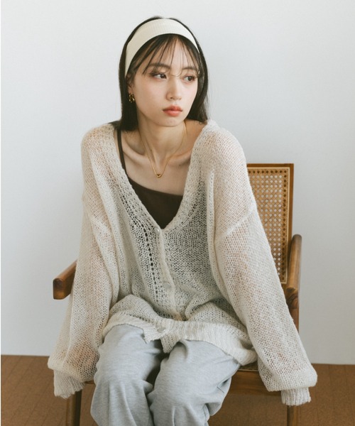 VANNIE U(ヴァニーユー)の「シアーオーバールーズニットカーディガン(ニット/セーター・レディース・アイボリー/ライトブルー/チャコールグレー・FREE)」の2枚目の写真
