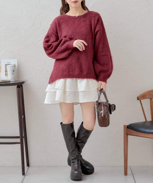 Chico（チコ）の「【SET ITEM】シャギールーズニット×フリルミニワンピースセット（ワンピース・レディース・レッド/グレー/アイボリー・FREE）」の18枚目の写真