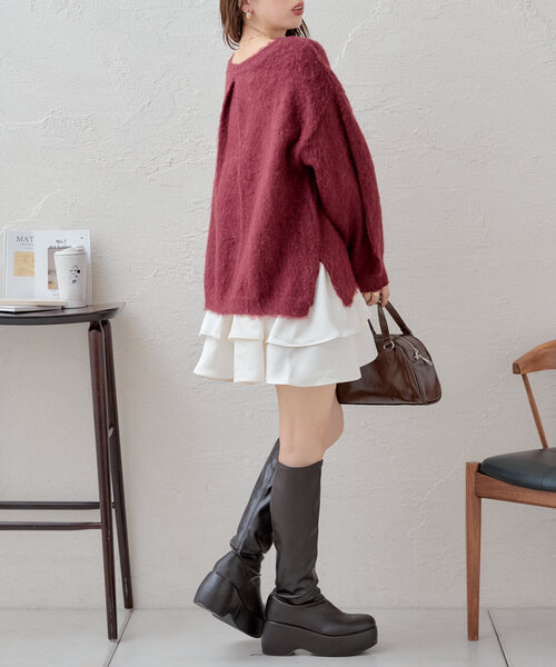 Chico（チコ）の「【SET ITEM】シャギールーズニット×フリルミニ