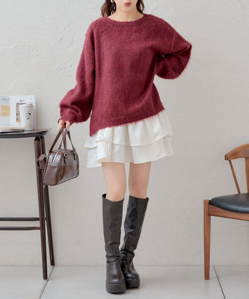 Chico（チコ）の「【SET ITEM】シャギールーズニット×フリルミニワンピースセット（ワンピース・レディース・レッド/グレー/アイボリー・FREE）」の21枚目の写真