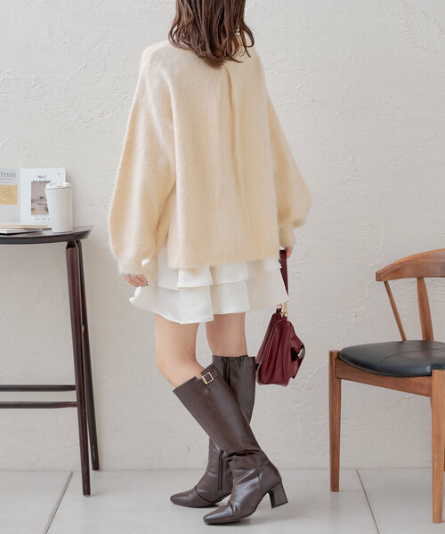 Chico（チコ）の「【SET ITEM】シャギールーズニット×フリルミニ