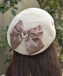 リボン付きモールニットベレー