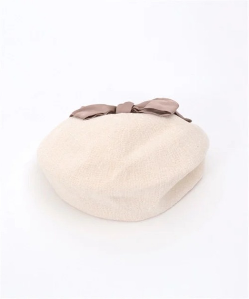 maxim/ ベレー帽 リボン付き ベージュ リボン付きモールニットベレー（ハンチング/ベレー帽）｜axes femme