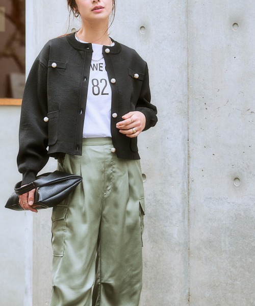 nissen（ニッセン）の「大粒パール調ボタンニットジャケット（その他アウター・レディース・ホワイト×ブラック/ブラック・S/3L/LL/L/M）」の11枚目の写真