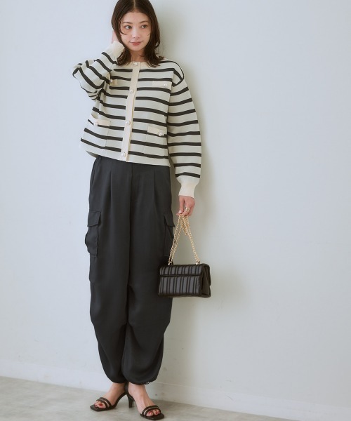 nissen（ニッセン）の「大粒パール調ボタンニットジャケット（その他アウター・レディース・ホワイト×ブラック/ブラック・S/3L/LL/L/M）」の3枚目の写真