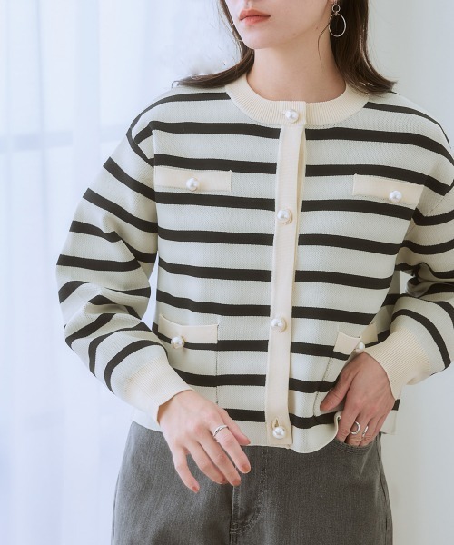 nissen（ニッセン）の「大粒パール調ボタンニットジャケット（その他アウター・レディース・ホワイト×ブラック/ブラック・S/3L/LL/L/M）」の7枚目の写真