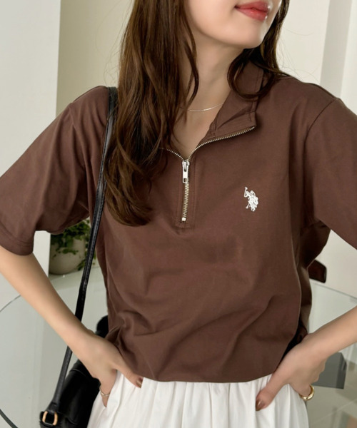 U.S. POLO ASSN.(ユーエスポロアッスン)の「U.S. POLO ASSN. ハーフジップ Tシャツ(ポロシャツ・レディース・ダークブラウン/ネイビー/ブラック/オフホワイト・S/M/L)」の2枚目の写真