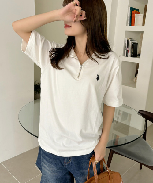 U.S. POLO ASSN.(ユーエスポロアッスン)の「U.S. POLO ASSN. ハーフジップ Tシャツ(ポロシャツ・レディース・ダークブラウン/ネイビー/ブラック/オフホワイト・S/M/L)」の6枚目の写真