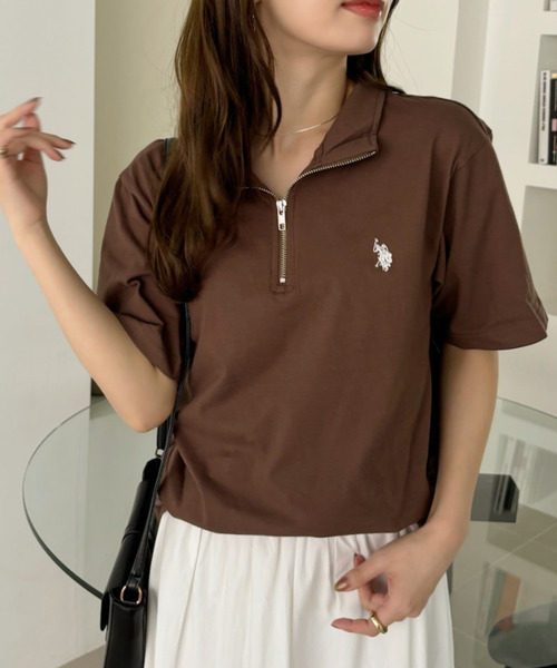 U.S. POLO ASSN.(ユーエスポロアッスン)の「U.S. POLO ASSN. ハーフジップ Tシャツ(ポロシャツ・レディース・ダークブラウン/ネイビー/ブラック/オフホワイト・S/M/L)」の13枚目の写真