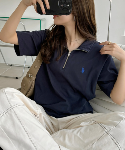 U.S. POLO ASSN.(ユーエスポロアッスン)の「U.S. POLO ASSN. ハーフジップ Tシャツ(ポロシャツ・レディース・ダークブラウン/ネイビー/ブラック/オフホワイト・S/M/L)」の22枚目の写真