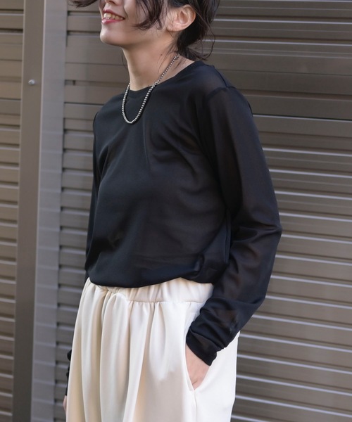【WEB限定】トリコットシアーロングTシャツ セール】シアーロングTシャツ（日本製）ロンT（Tシャツ