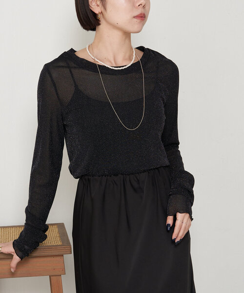 Jena espace merveilleux(ジェナ エスパスメルヴェイユ)の「シアーラメロンT(Tシャツ/カットソー・レディース・ベージュ/ブラック/オフホワイト・FREE)」の13枚目の写真