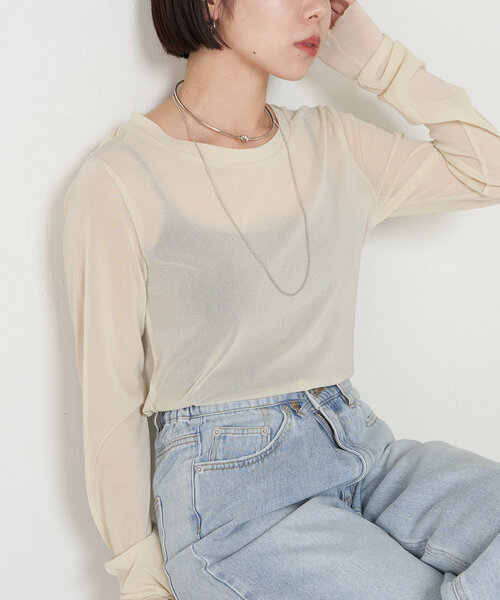 Jena espace merveilleux(ジェナ エスパスメルヴェイユ)の「シアーラメロンT(Tシャツ/カットソー・レディース・ベージュ/ブラック/オフホワイト・FREE)」の20枚目の写真