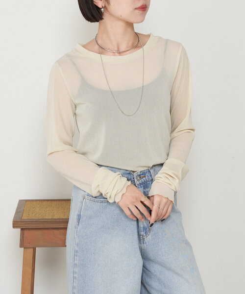 Jena espace merveilleux(ジェナ エスパスメルヴェイユ)の「シアーラメロンT(Tシャツ/カットソー・レディース・ベージュ/ブラック/オフホワイト・FREE)」の22枚目の写真