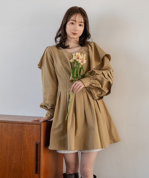 mideal(マイディール)の「volume sleeve tunic onepiece / ボリュームスリーブフリルチュニックワンピース(チュニック・レディース・ブラウン/グレー・FREE)」の16枚目の写真
