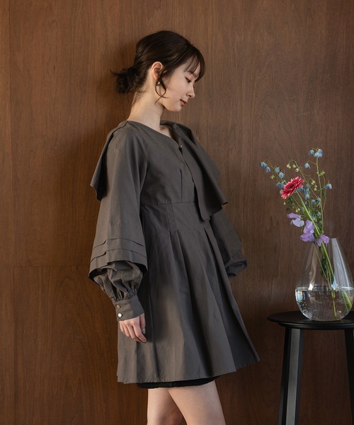 mideal(マイディール)の「volume sleeve tunic onepiece / ボリュームスリーブフリルチュニックワンピース(チュニック・レディース・ブラウン/グレー・FREE)」の8枚目の写真