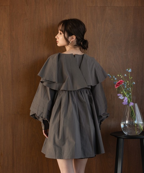 mideal(マイディール)の「volume sleeve tunic onepiece / ボリュームスリーブフリルチュニックワンピース(チュニック・レディース・ブラウン/グレー・FREE)」の9枚目の写真